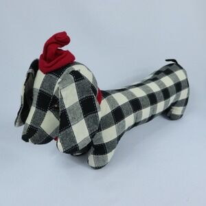 Mon Ami Dachshund Plush Dog Black White Gingham Check Weighted Door Stopper 18"